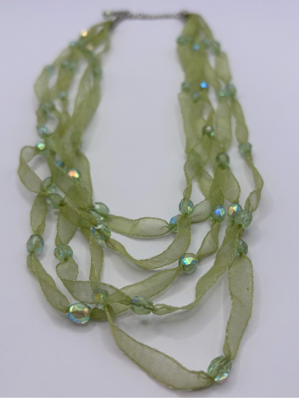 NEW Olive Green Beaded Ribbon Multi-Strand Necklace Two’s Company